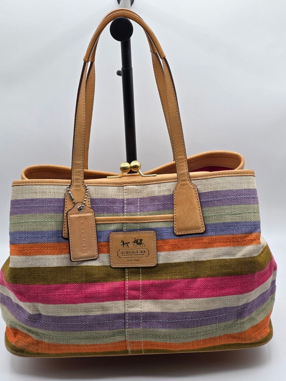 Coach 10th Anniversary Legacy Multicolor Stripe Kisslock Tote Bag — STYLE 13487